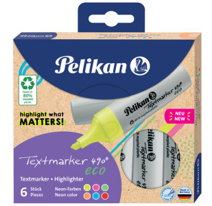 Pelikan Surligneur 490 eco, étui de 6, couleurs fluo