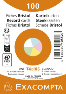EXACOMPTA Fiches bristol, A7, uni, assorti