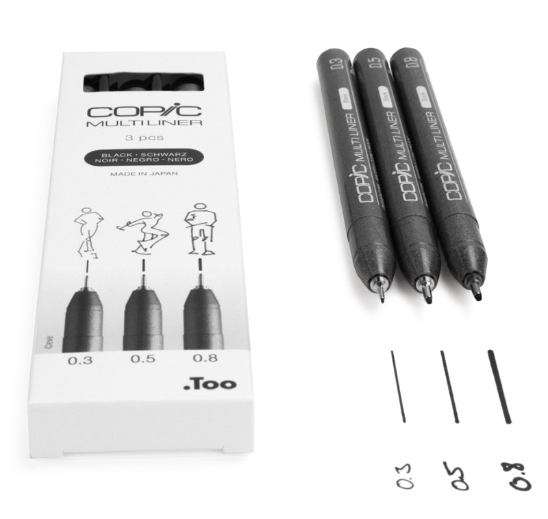 COPIC Feutre fin MULTILINER, noir, set de 3