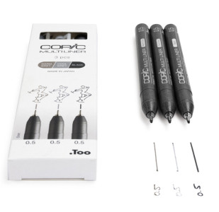 COPIC Feutre fin MULTILINER, gris/noir, set de 3