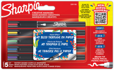 Sharpie Brush Marqueur créatif, pointe pinceau, blister de 5