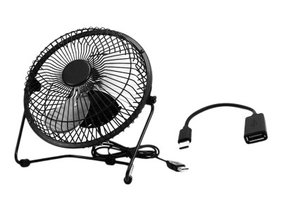 DLH : MINI DESK FAN - POWERED BY USB-A / USB-C (VIA ADAPTER) - DI