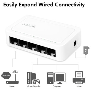 LogiLink Desktop Gigabit Ethernet Switch, 5-Port, weiß