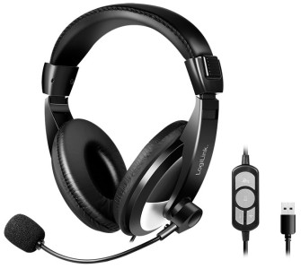 LogiLink Casque audio stéréo avec commande , 1x USB-A, noir