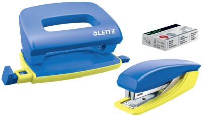 LEITZ Mini Heftgerät- & Locher-Set Urban Chic, blau