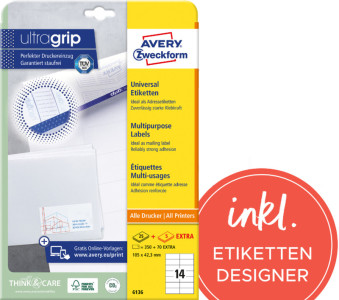 AVERY Zweckform Étiquette universelle, 105 x 74 mm, blanc