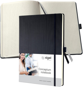 Carnet Sigel Conceptum, A5, quadrillé, noir