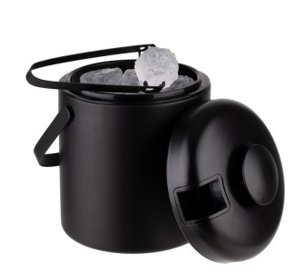 APS Seau à glaçons, en acier inoxydable, 1,3 litre, noir