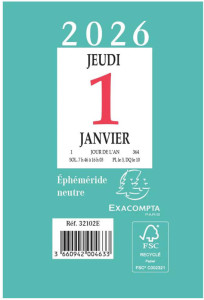EXACOMPTA Bloc éphémeride neutre, 2025, 65 x 97 mm