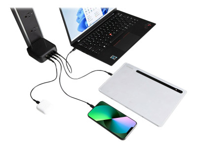 Targus : 100W GAN CHARGER MULTI PORT - avec TRAVEL ADAPTERS (BLACK)