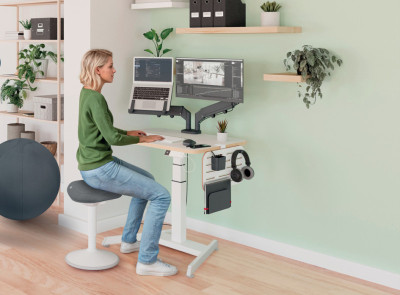 LEITZ Bureau assis-debout Ergo, avec roulettes, blanc