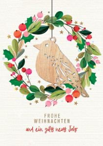 Carte de Noël Cactus « Bonhomme de neige », avec application en bois