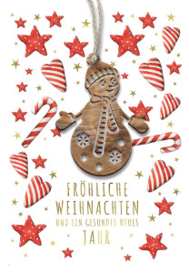 Carte de Noël Cactus « Bonhomme de neige », avec application en bois