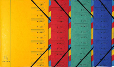 EXACOMPTA Trieur, A4, carton, 12 compartiments, assorti