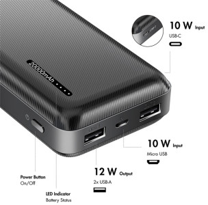 Batterie externe LogiLink 20 000 mAh, 2 ports USB-A, 1 port USB-C, blanc