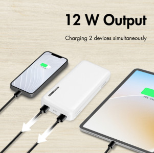 Batterie externe LogiLink 20 000 mAh, 2 ports USB-A, 1 port USB-C, blanc