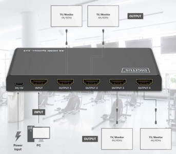 DIGITUS Répartiteur HDMI 4K, 1x4, 4K/60Hz HDCP 2.2, noir