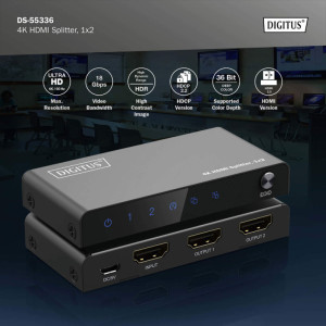 DIGITUS Répartiteur HDMI 4K, 1x2, 4K/60Hz, noir