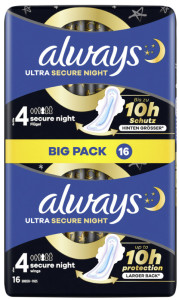 always Serviette hygiénique ultra Secure Night avec ailettes
