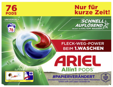 ARIEL Lessive en capsules All-in-1 Universal+, 76 lavages