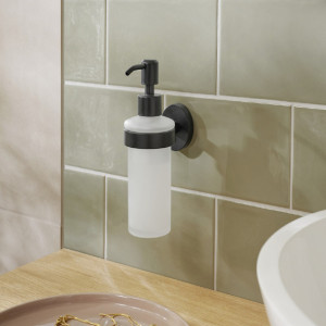 tesa Distributeur de savon MOON BLACK, verre satiné, noir