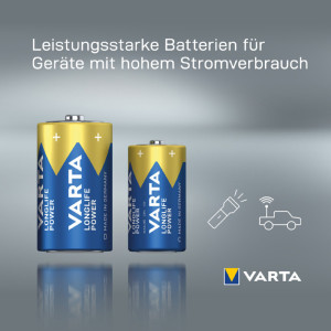 VARTA Alkaline Batterie Longlife Power, Mono (D), 2er