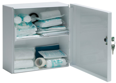 Armoire de premiers secours LEINA A, contenu conforme à la norme DIN 13157, blanche