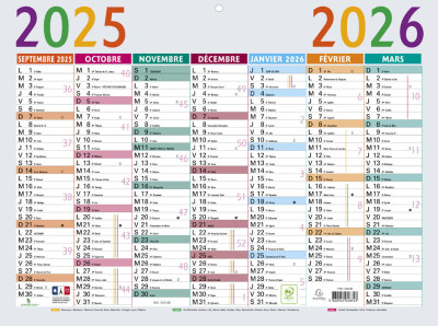 EXACOMPTA Calendrier Multicolore 2025/2026, 550 x 405 mm
