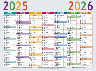 EXACOMPTA Calendrier Multicolore 2025/2026, 550 x 405 mm