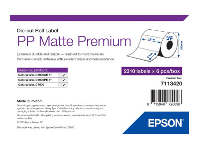 Epson : PP MATTE LABEL PREM DIE-CUT ROLL 76X51MM 2310 LABELS
