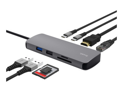 Trust : ADAPTATEUR DALYX USB-C 8 en 1 2 USB-C/2 USB/1 HDMI/1SD+MICROSD