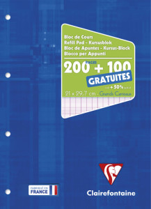 Clairefontaine Bloc de cours, perforé, A4, séyès
