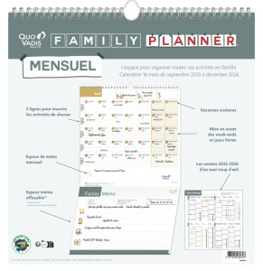 QUO VADIS Calendrier FAMILY PLANNER MENSUEL, 2025/2026