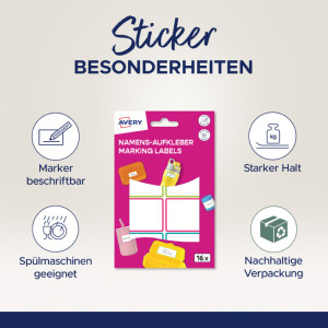 AVERY Namens-Etiketten, Folie, 15 x 32 mm, Rahmen farbig