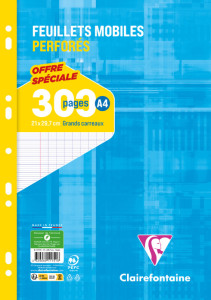 Clairefontaine Feuillets mobiles perforés, A4, quadrillé 5x5