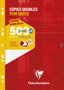 Clairefontaine Copies doubles perforées, A4, quadrillé 5x5