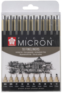 Feutre fin SAKURA PIGMA MICRON, lot de 10, noir