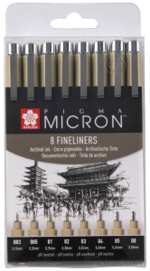 Feutre fin SAKURA PIGMA MICRON, lot de 8, noir