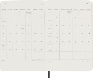 MOLESKINE Taschenkalender 2026, Wochen, P/A6, schwarz