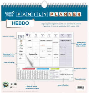 QUO VADIS Calendrier FAMILY PLANNER HEBDO, 2025/2026