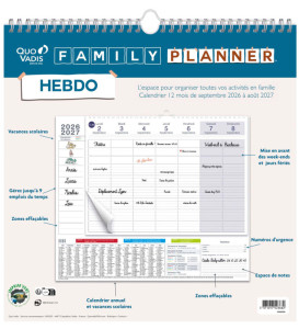 QUO VADIS Calendrier FAMILY PLANNER HEBDO, 2025/2026