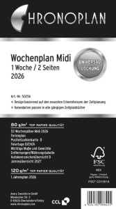 CHRONOPLAN Wochenplan 2026, 1 Woche/2 Seiten, Midi, Zahlen