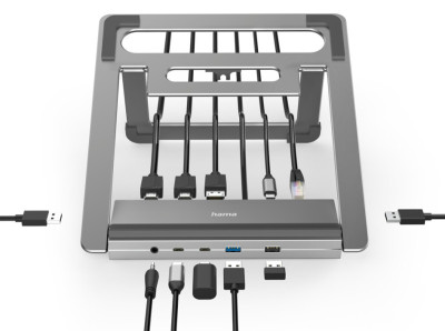 hama Notebook-Ständer mit USB-C-Docking Station, 12-Port