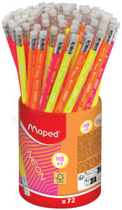 Maped Crayon à papier NEON, avec gomme, dureté: HB, pot 72
