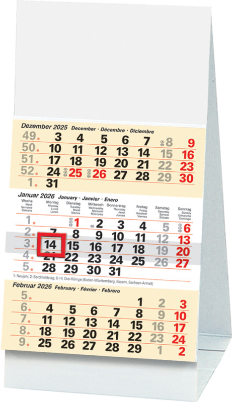 Glocken Calendrier de bureau avec aperçu pour 3 mois, 2025