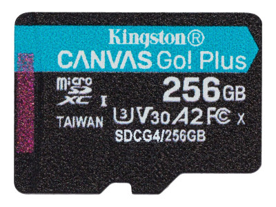 Kingston : 256GB MSDXC CANVAS GO PLUS 200R GEN4 A2 U3 SINGLE pack W/O ADP