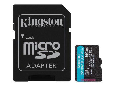 Kingston : 64GB MSDXC CANVAS GO PLUS 200R GEN4 A2 U3 V30 card + ADAPTER