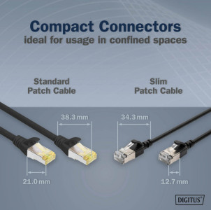 DIGITUS Câble de brassage Slim, cat. 6A, F/FTP, 0,5 m, noir