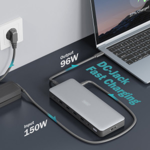 DIGITUS Station d'accueil USB-C, 13 ports, gris/noir