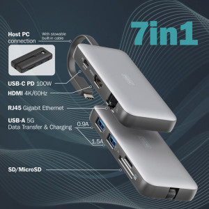 DIGITUS Station d'accueil de voyage, USB-C, 7 ports